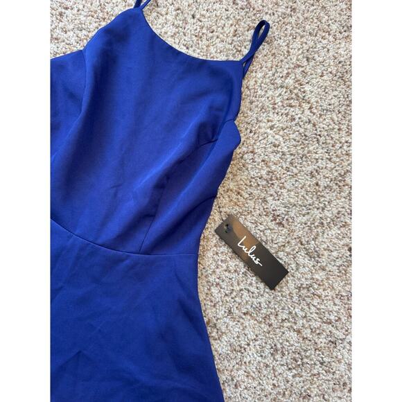 NWT - LULU's Scalloped Hem mini dress, size Small.  Royal blue; Strappy back - Picture 9 of 9